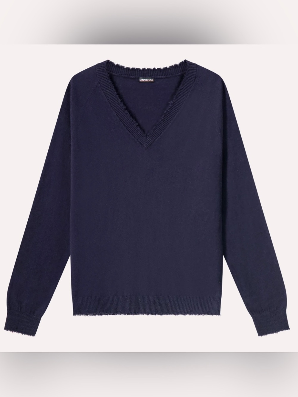 Minnie Rose Cotton Cashmere Frayed Edge V-Neck Sweater – Size Small
